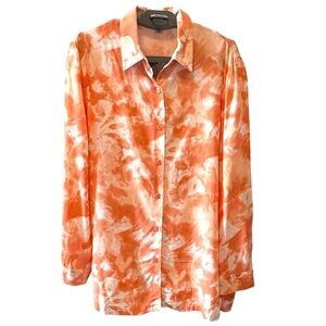 Josephine Chaus Size Large-Orange TieDye-100% Rayon Crepe-Button Front-L/S-Tunic